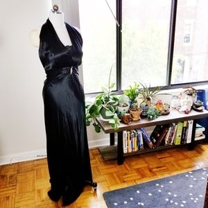 90s does 30s Black Backless Bias Gown